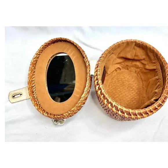 Patricia Nash Caselle Basket Bag Vintage Inspired White Leather Rattan Handbag - Picture 7 of 12